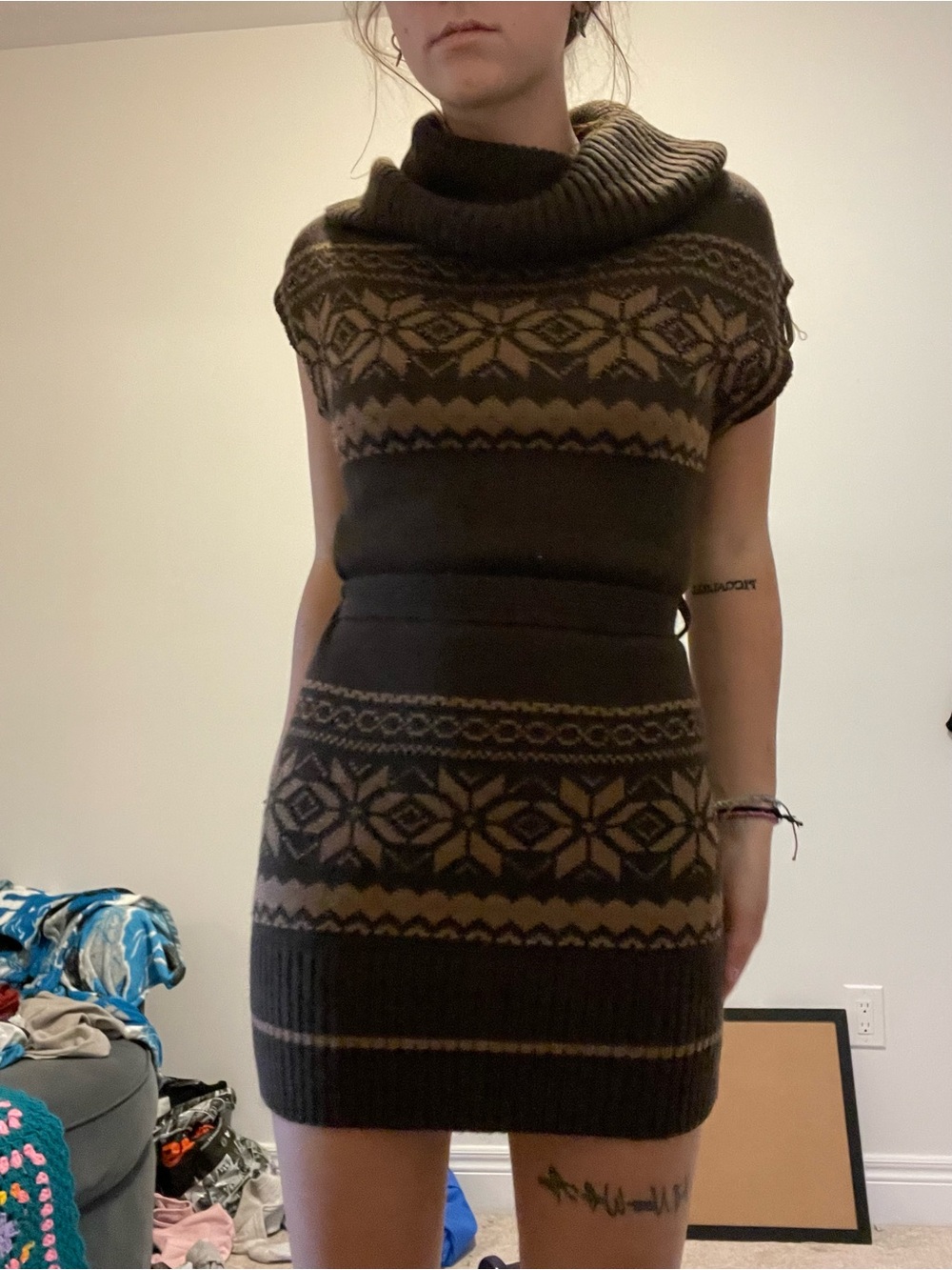 Brown Midtown Cowl Neck Sweater Dress